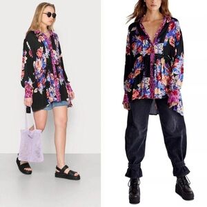 Free People Brunch A Bunch Floral Tunic Dress Boho Festival Small